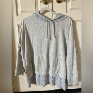 Oversized Anthropologie Sweatshirt Gray with White & Blue Striped accents detail